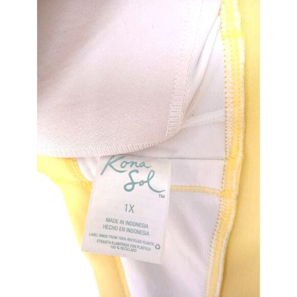 Kona Sol  2pc Bikini Plus Size 1X Yellow Gray White Striped Triangle Swim Beach - Picture 14 of 14